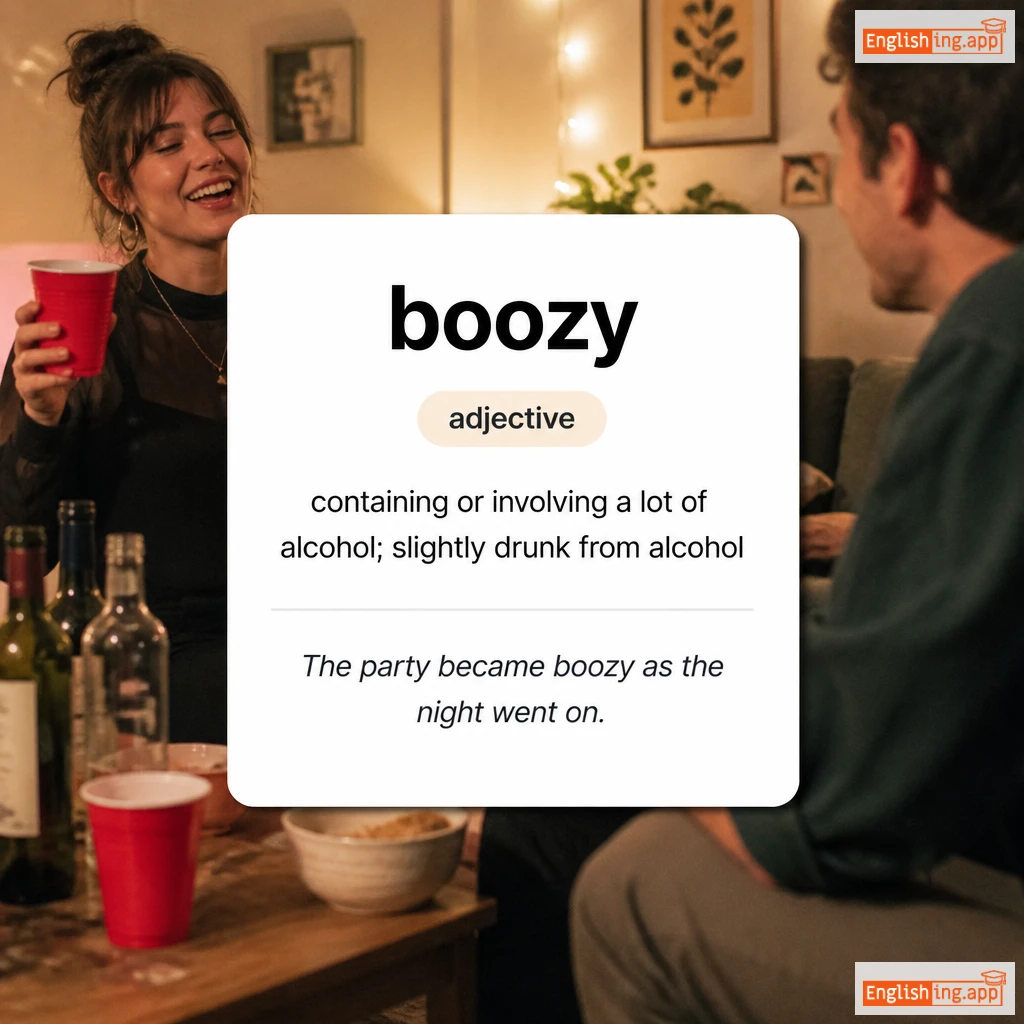 boozy definition card — visual illustration of the meaning