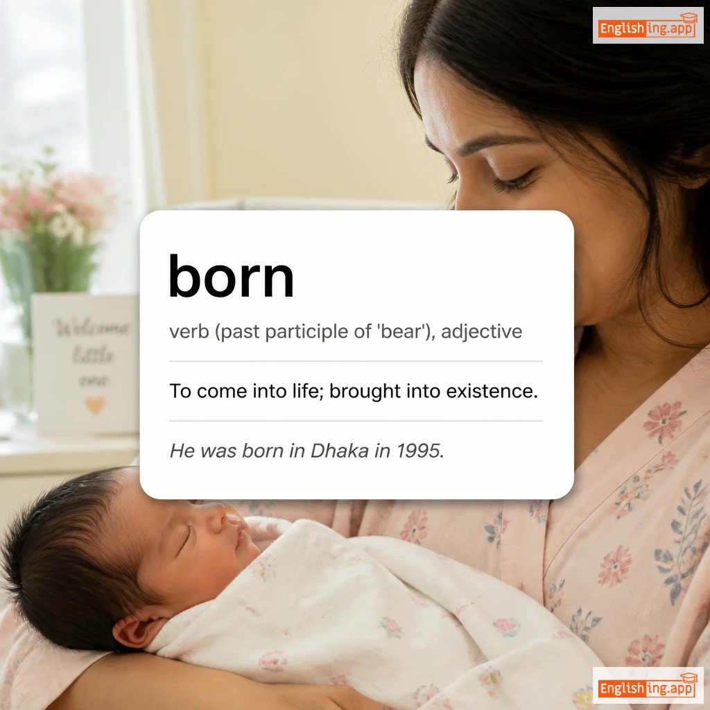 born definition card — visual illustration of the meaning
