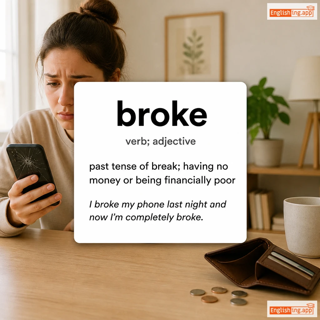 broke definition card — visual illustration of the meaning