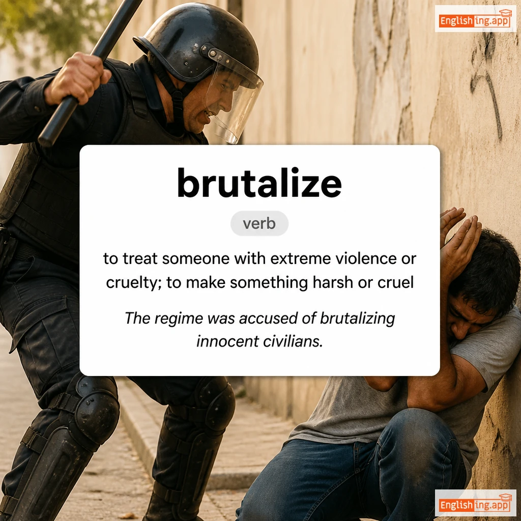 brutalize definition card — visual illustration of the meaning