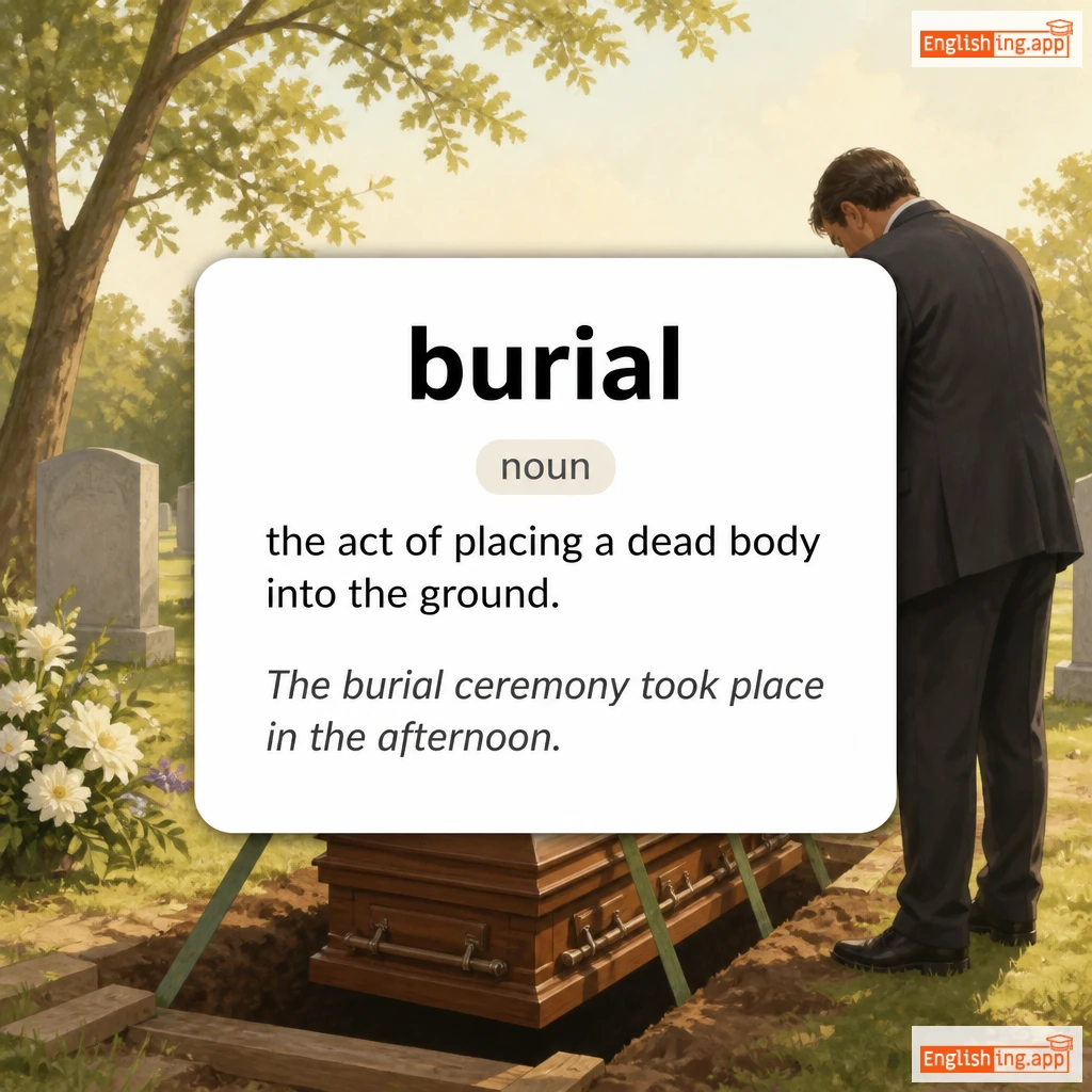 burial definition card — visual illustration of the meaning