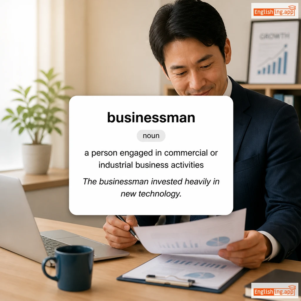businessman definition card — visual illustration of the meaning