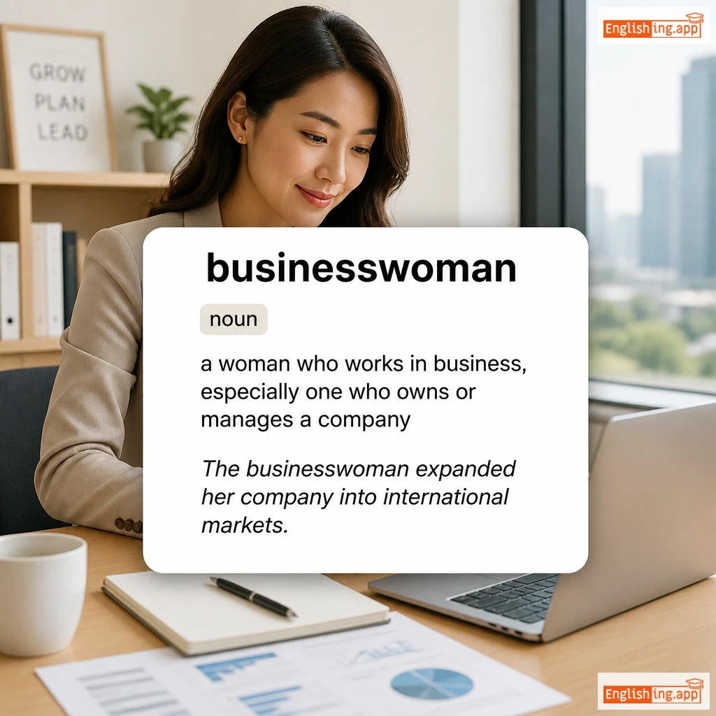businesswoman definition card — visual illustration of the meaning