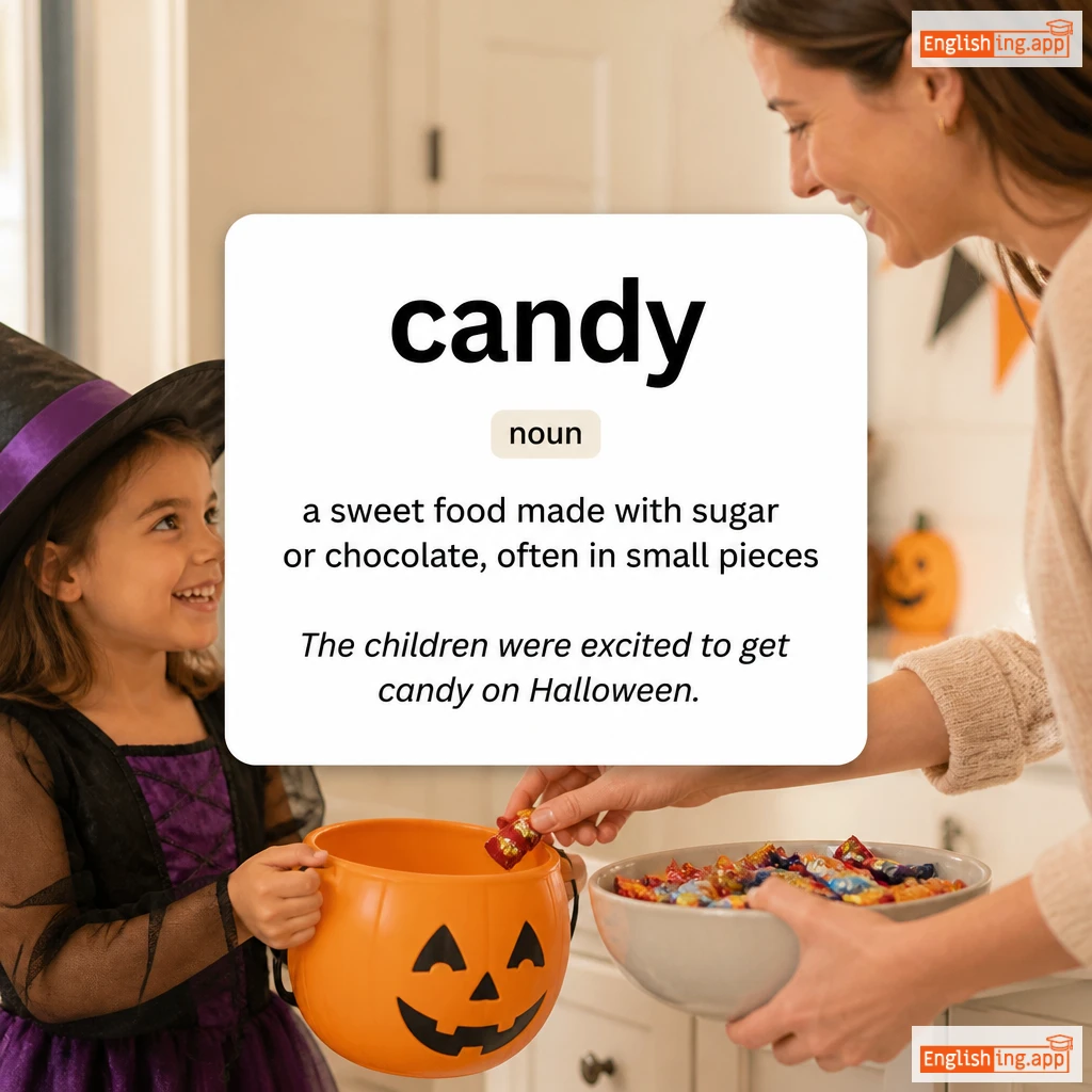 candy definition card — visual illustration of the meaning