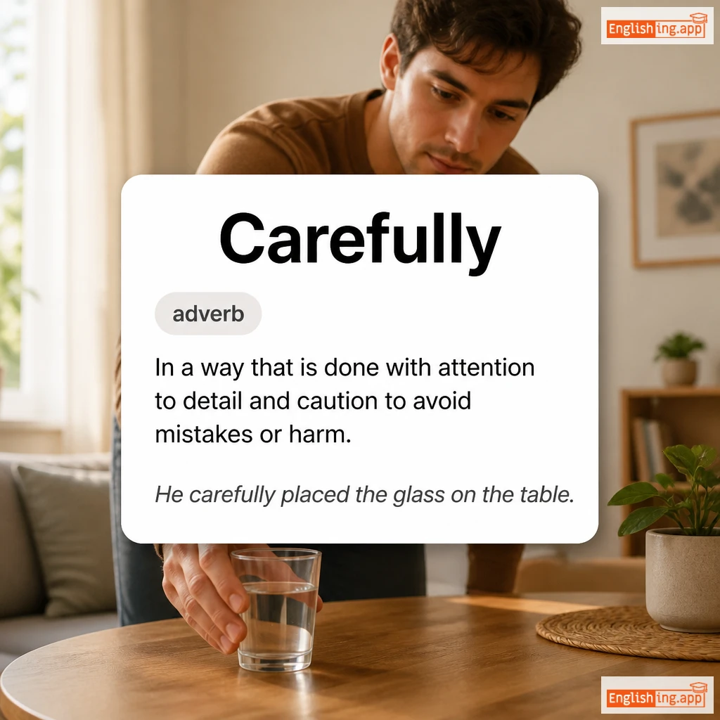 Carefully definition card — visual illustration of the meaning