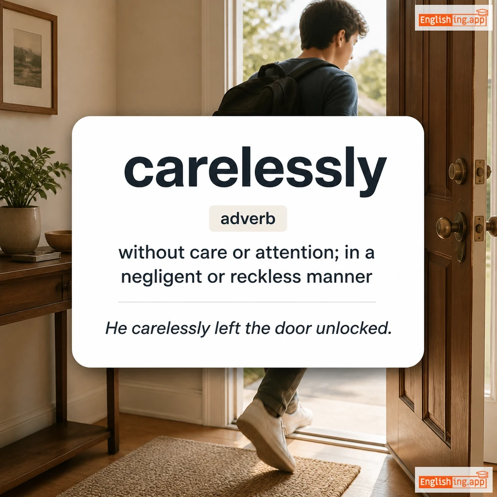 carelessly definition card — visual illustration of the meaning