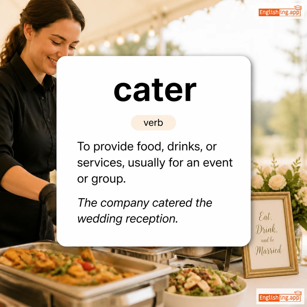 cater definition card — visual illustration of the meaning