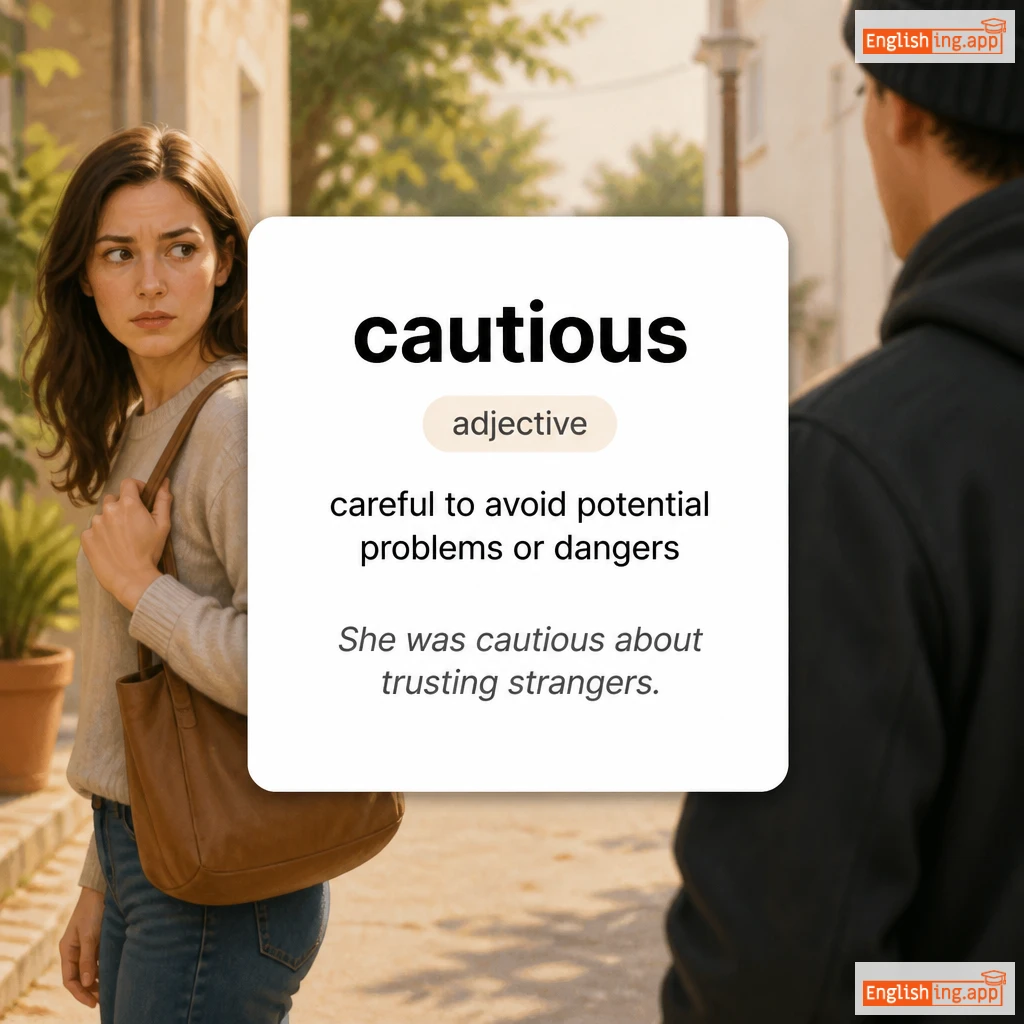 cautious definition card — visual illustration of the meaning