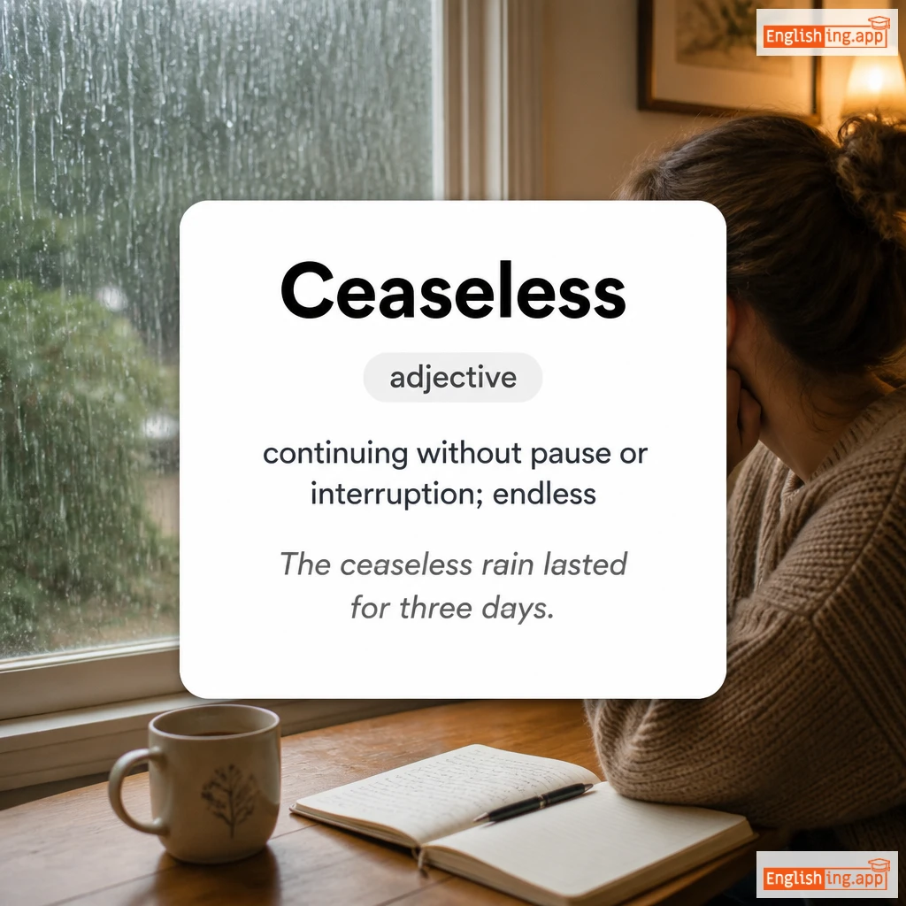 Ceaseless definition card — visual illustration of the meaning