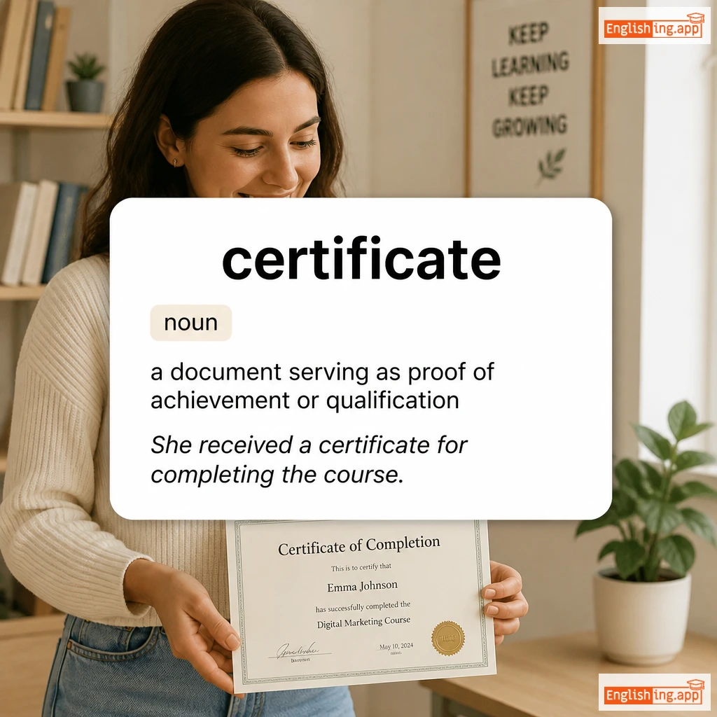 certificate definition card — visual illustration of the meaning
