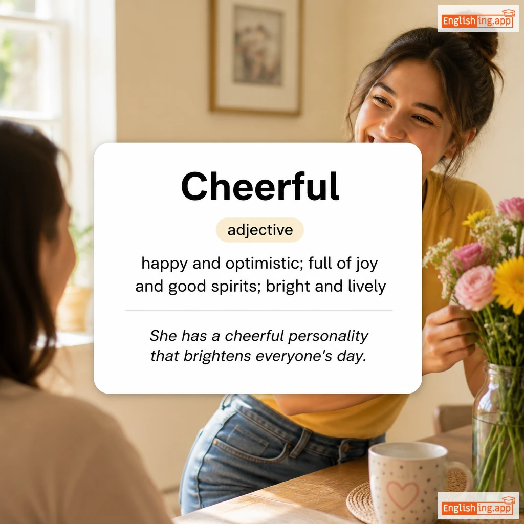 Cheerful definition card — visual illustration of the meaning