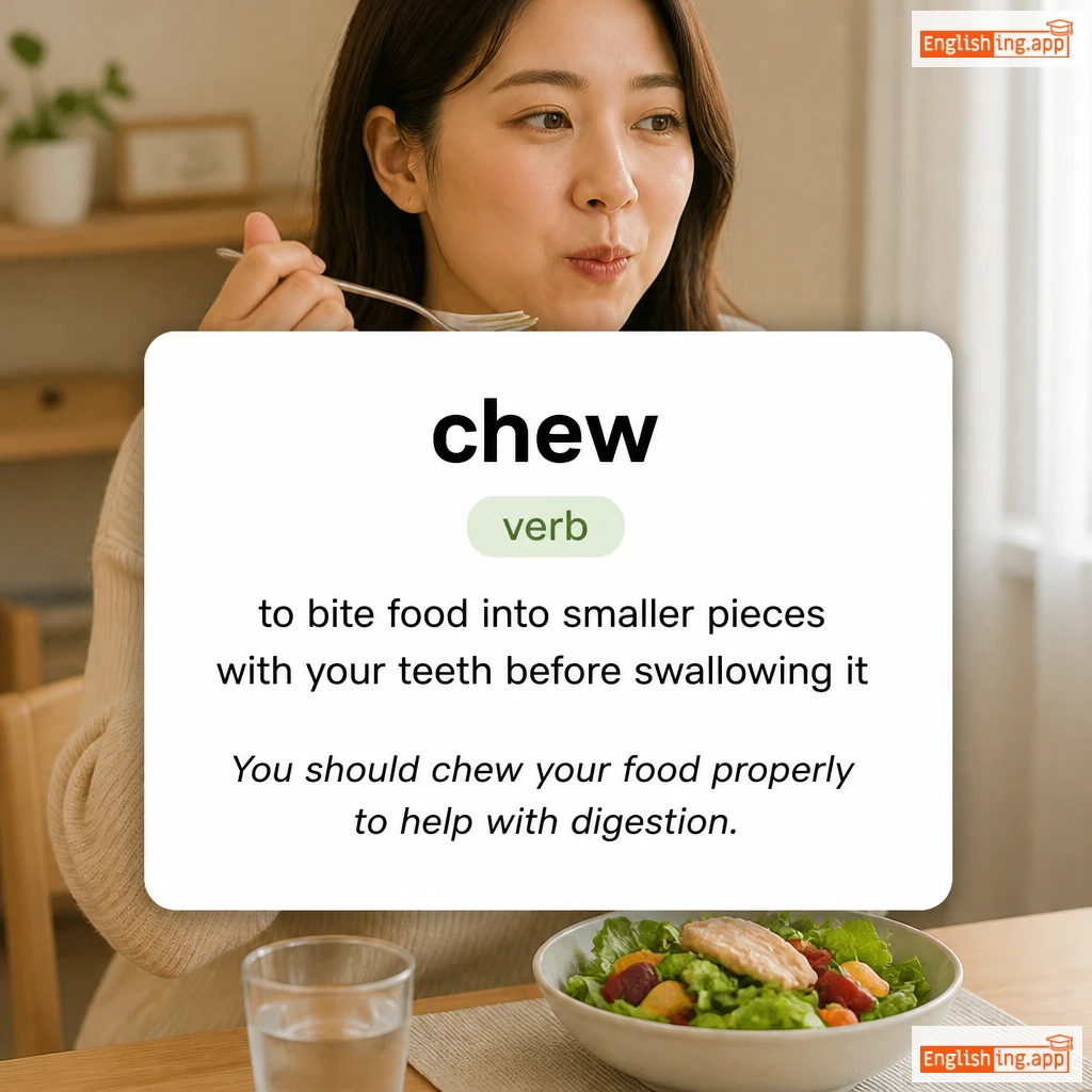 chew definition card — visual illustration of the meaning
