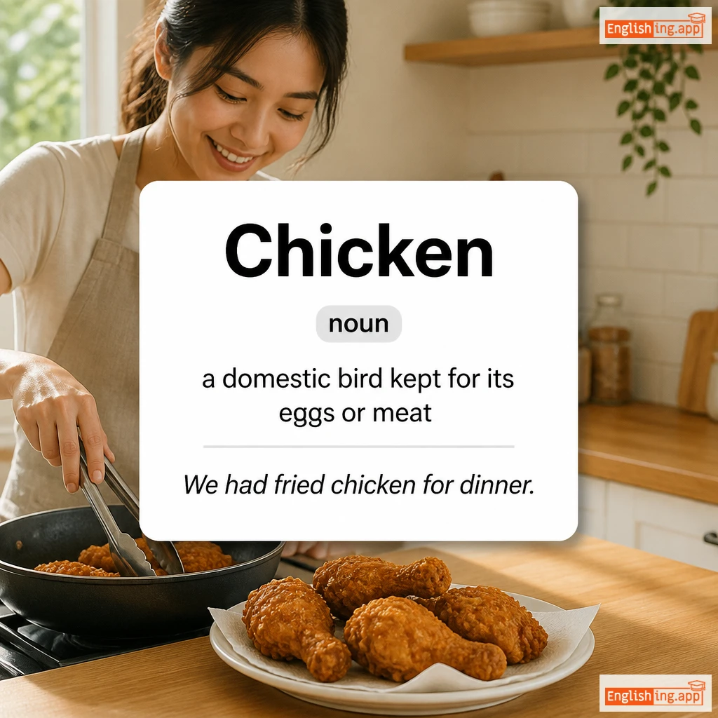 Chicken definition card — visual illustration of the meaning