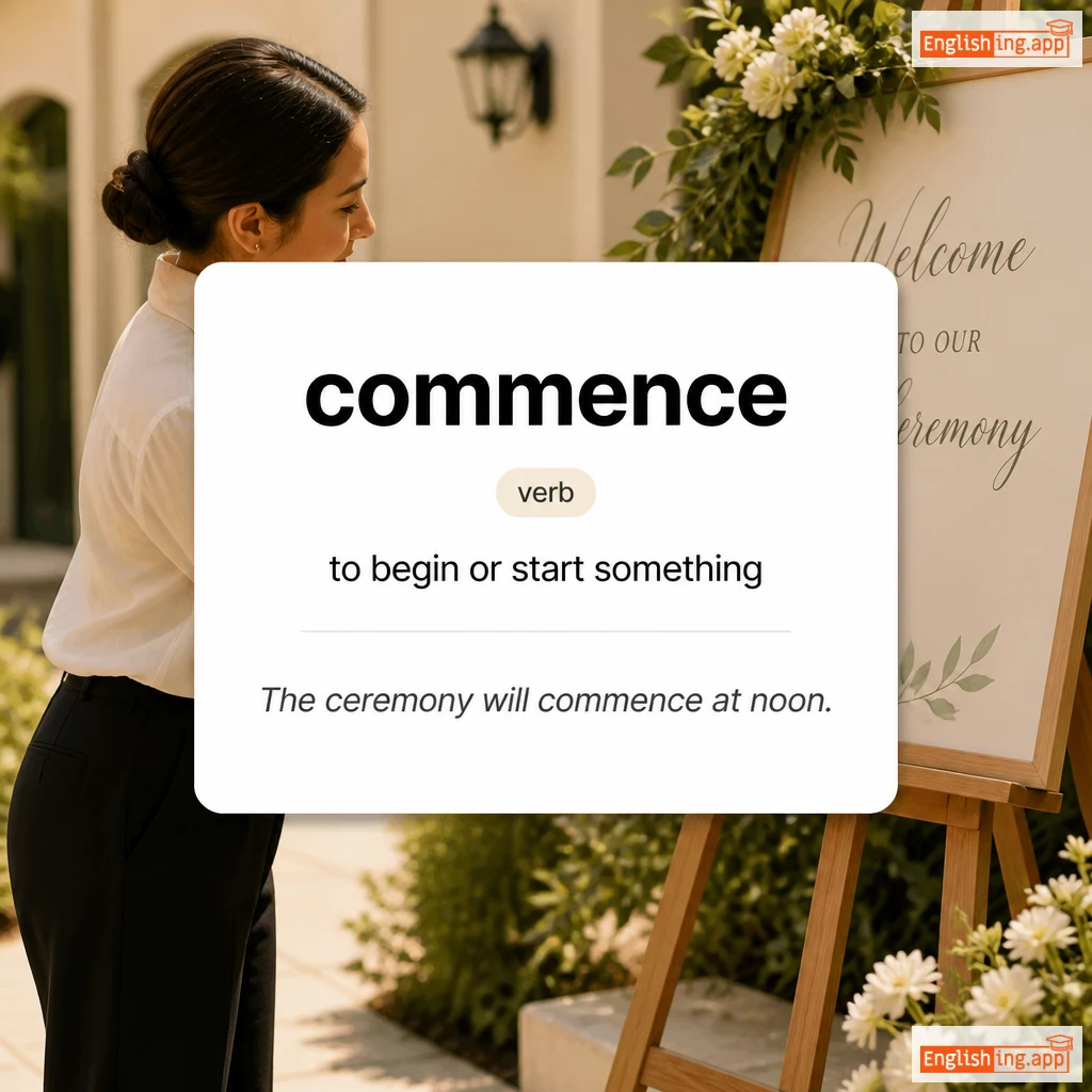 commence definition card — visual illustration of the meaning