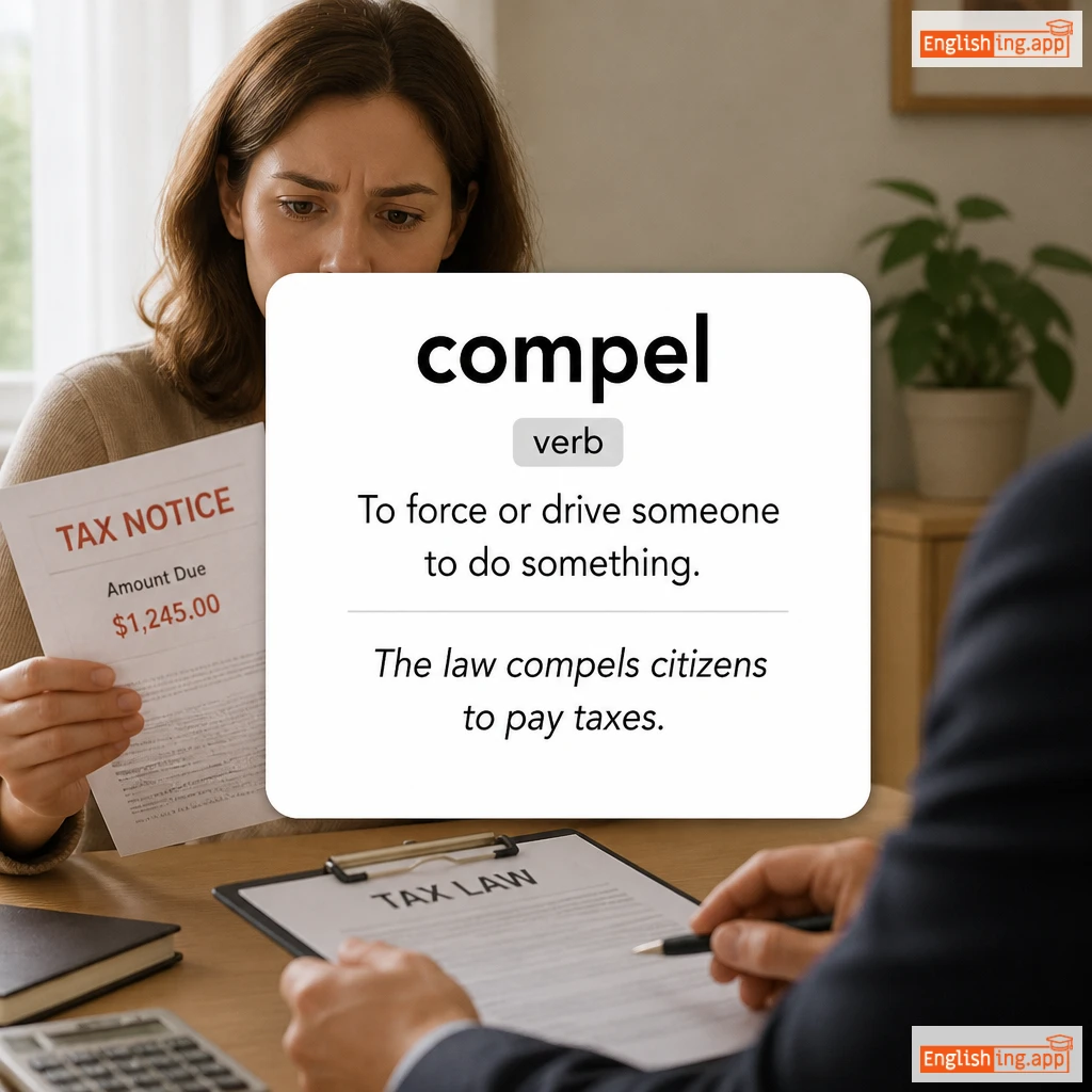 compel definition card — visual illustration of the meaning