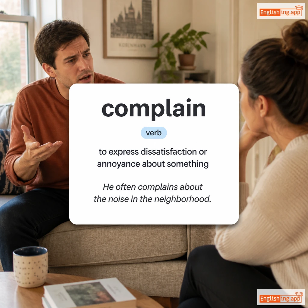 complain definition card — visual illustration of the meaning