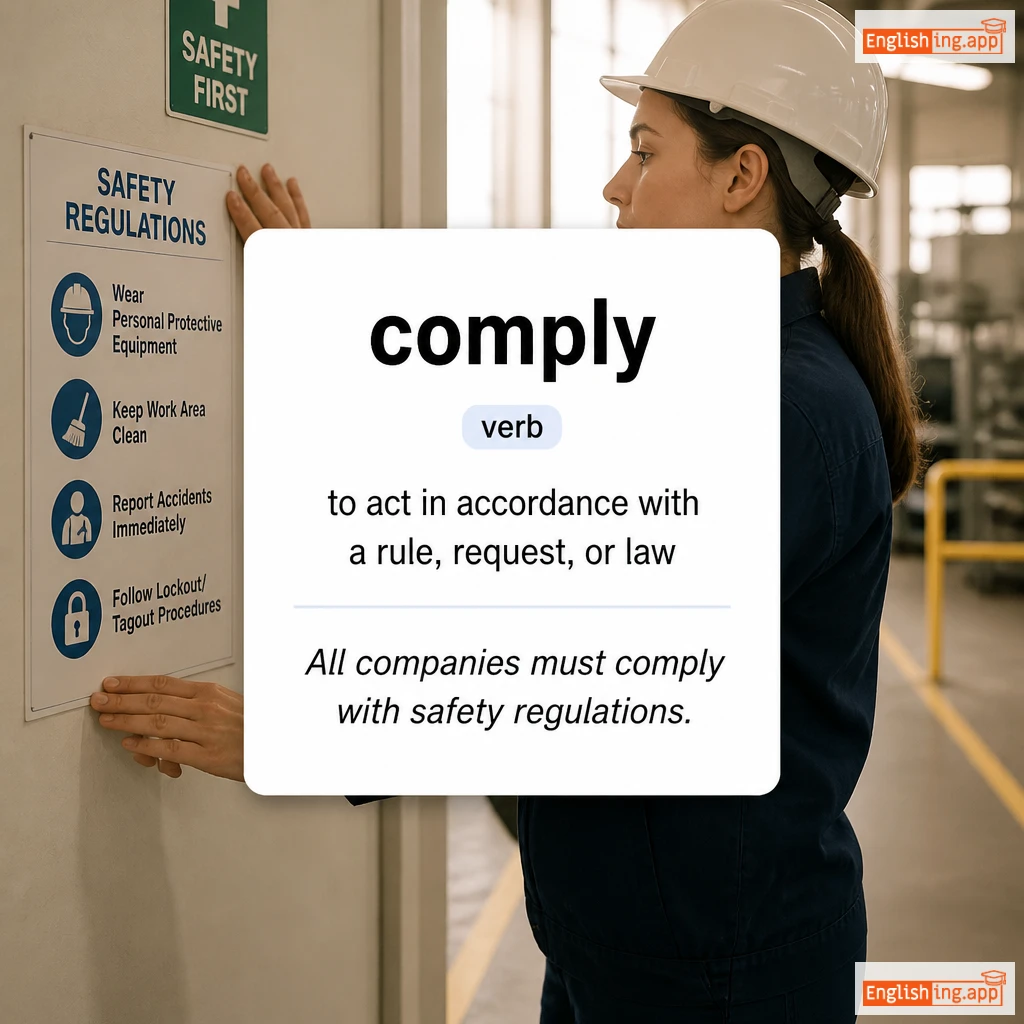 comply definition card — visual illustration of the meaning