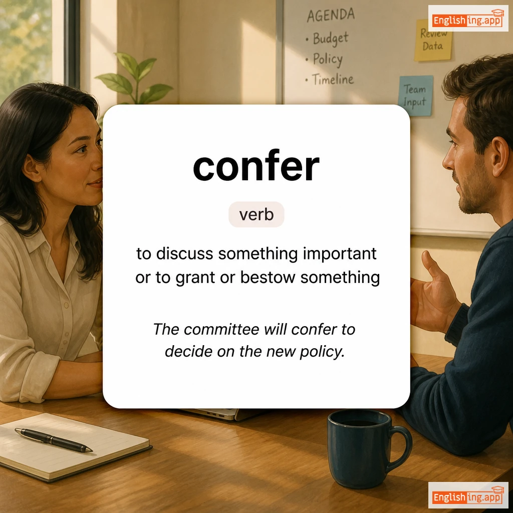 confer definition card — visual illustration of the meaning