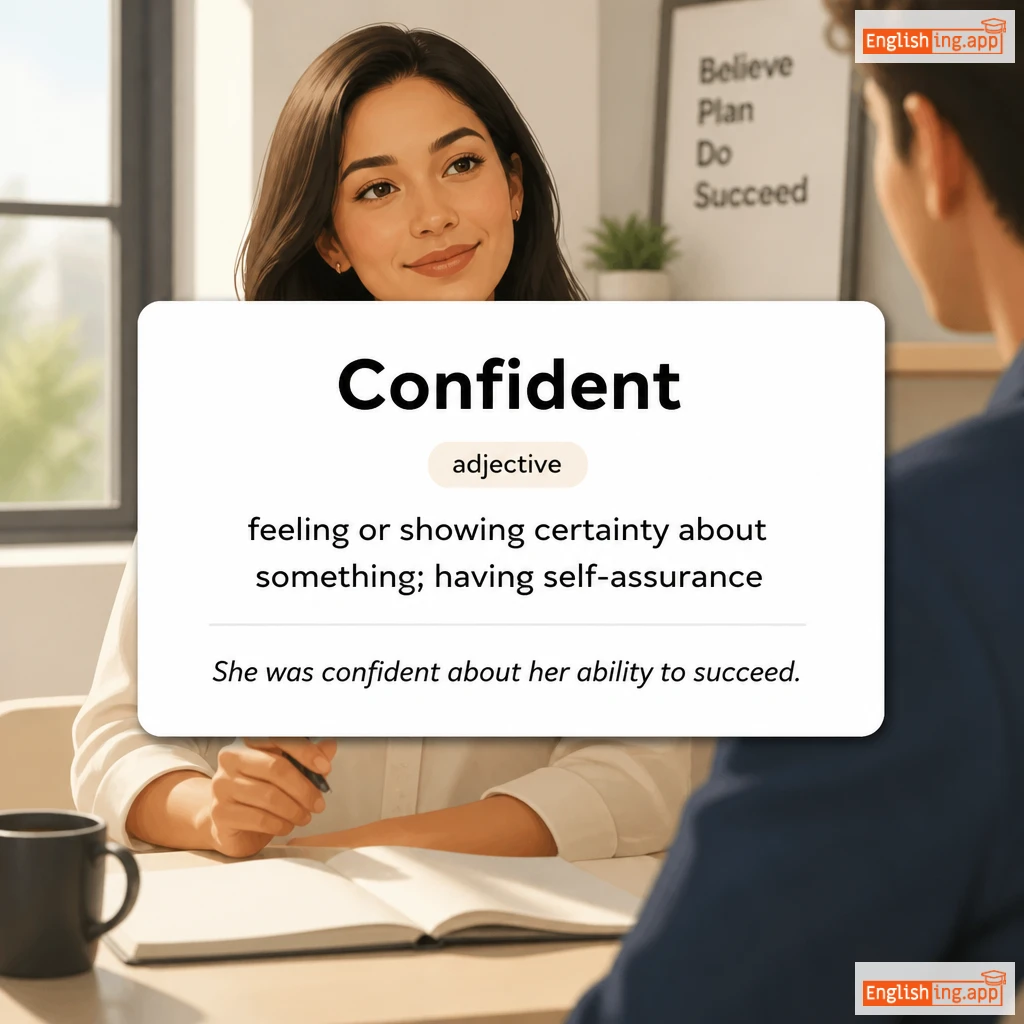 Confident definition card — visual illustration of the meaning