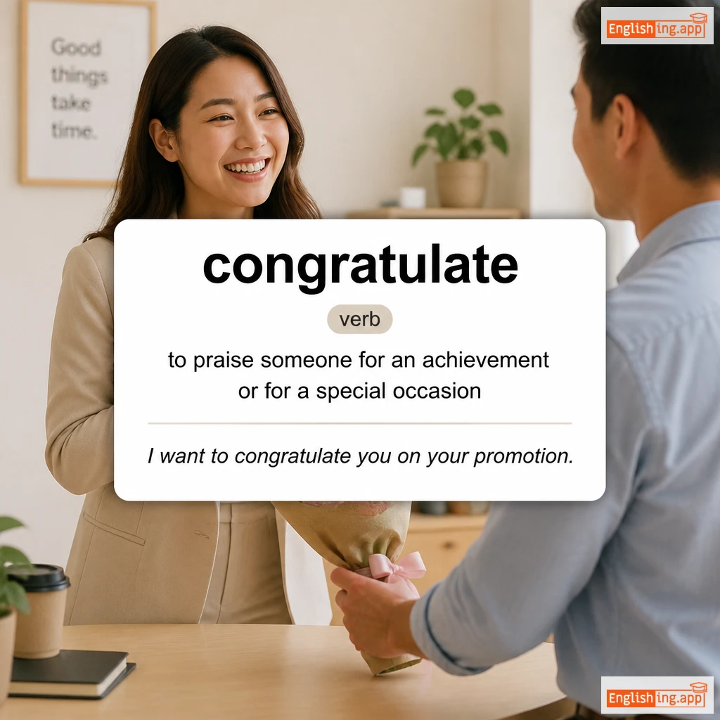 congratulate definition card — visual illustration of the meaning