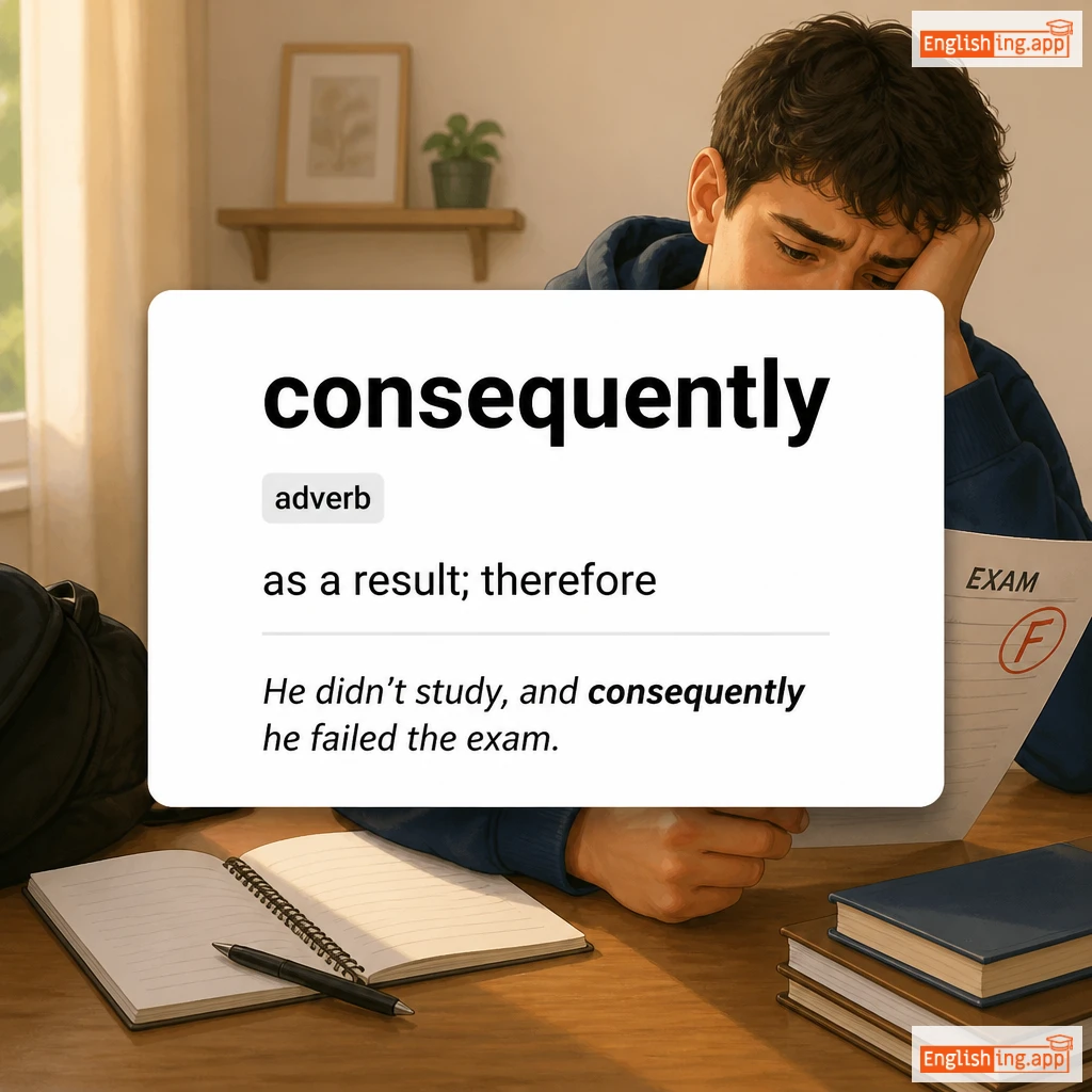 consequently definition card — visual illustration of the meaning