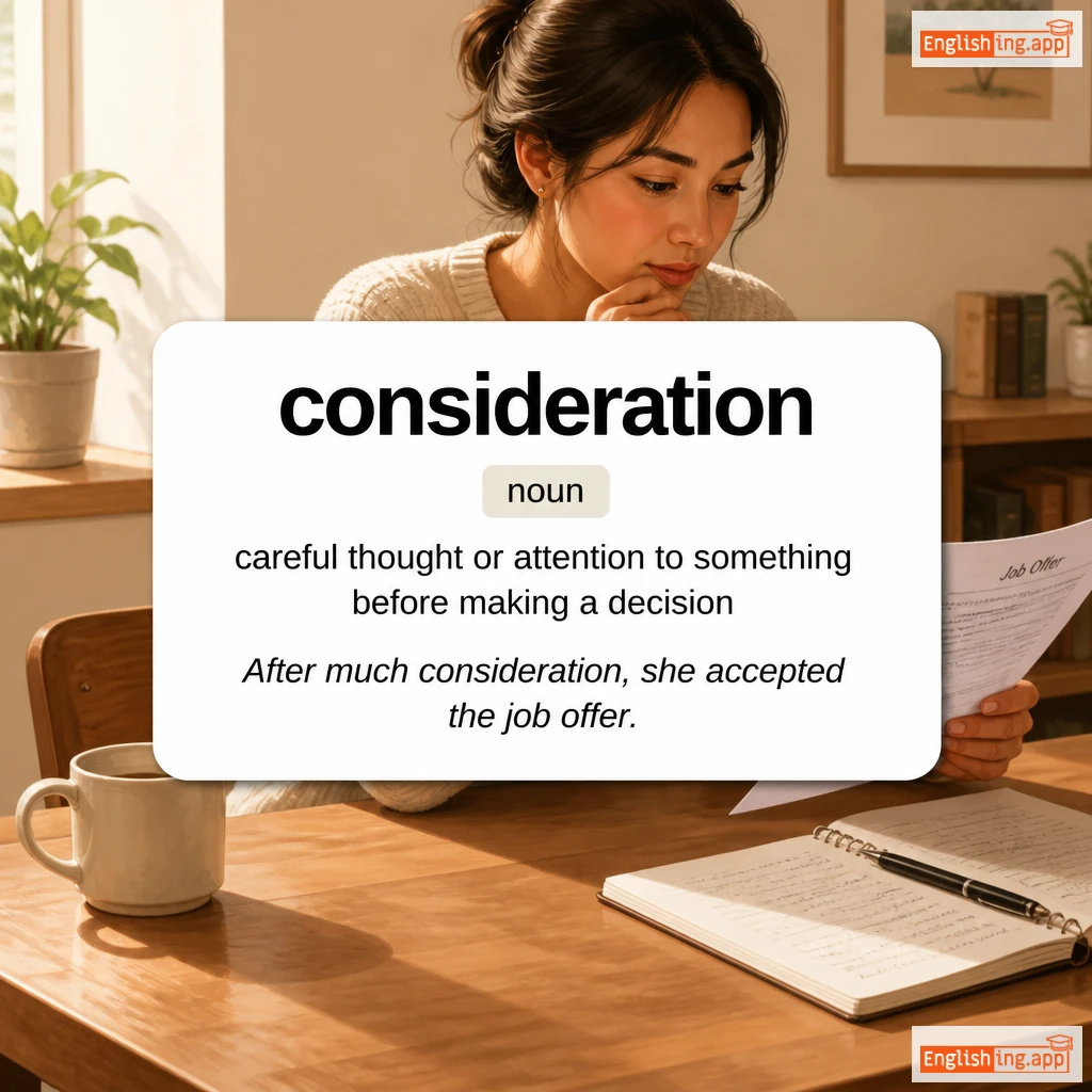 consideration definition card — visual illustration of the meaning