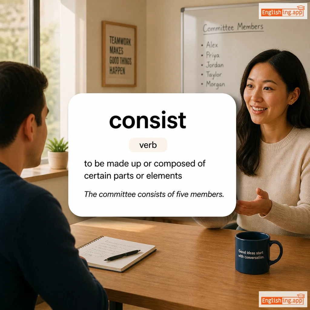 consist definition card — visual illustration of the meaning