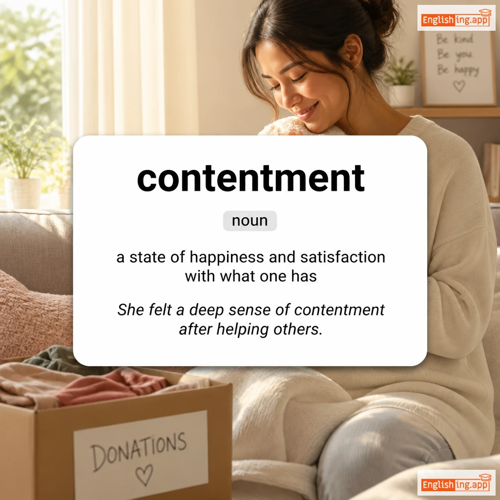 contentment definition card — visual illustration of the meaning