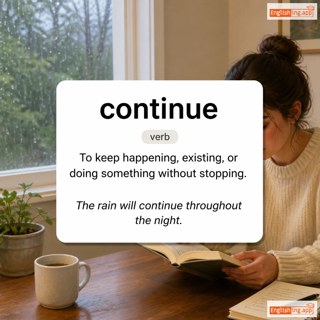 continue definition card — visual illustration of the meaning