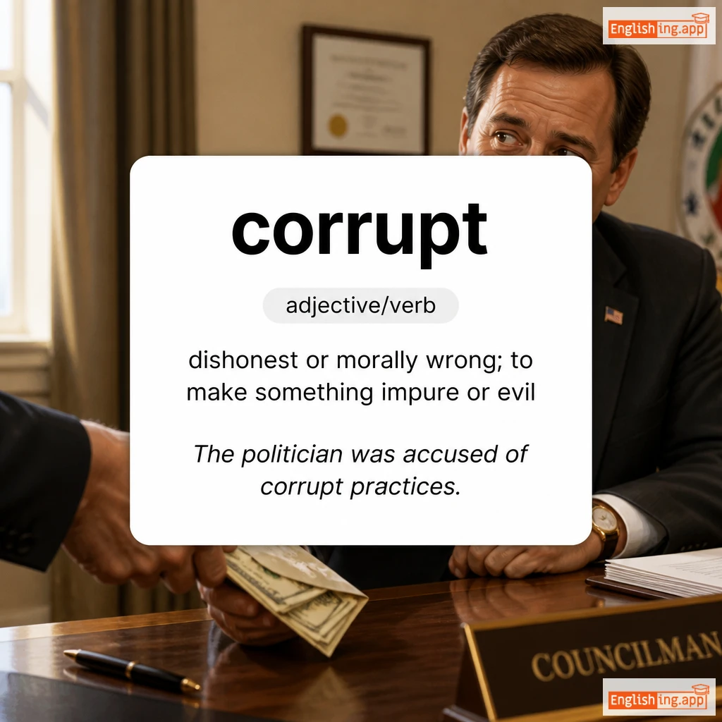 corrupt definition card — visual illustration of the meaning