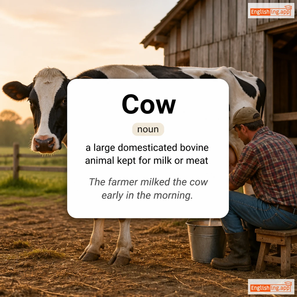 Cow definition card — visual illustration of the meaning