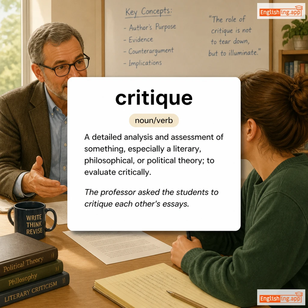 critique definition card — visual illustration of the meaning