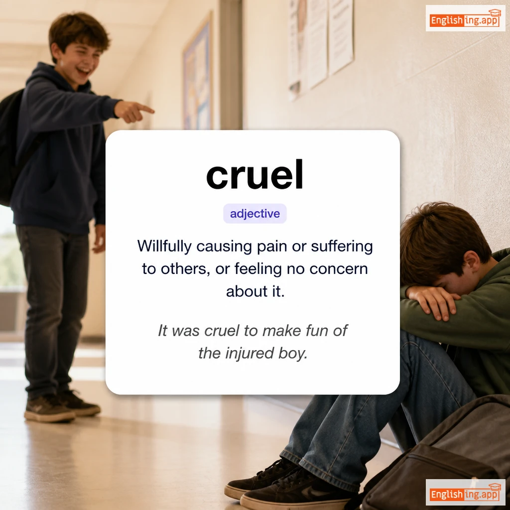 cruel definition card — visual illustration of the meaning