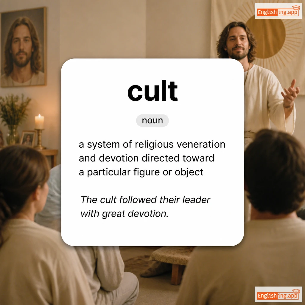 cult definition card — visual illustration of the meaning