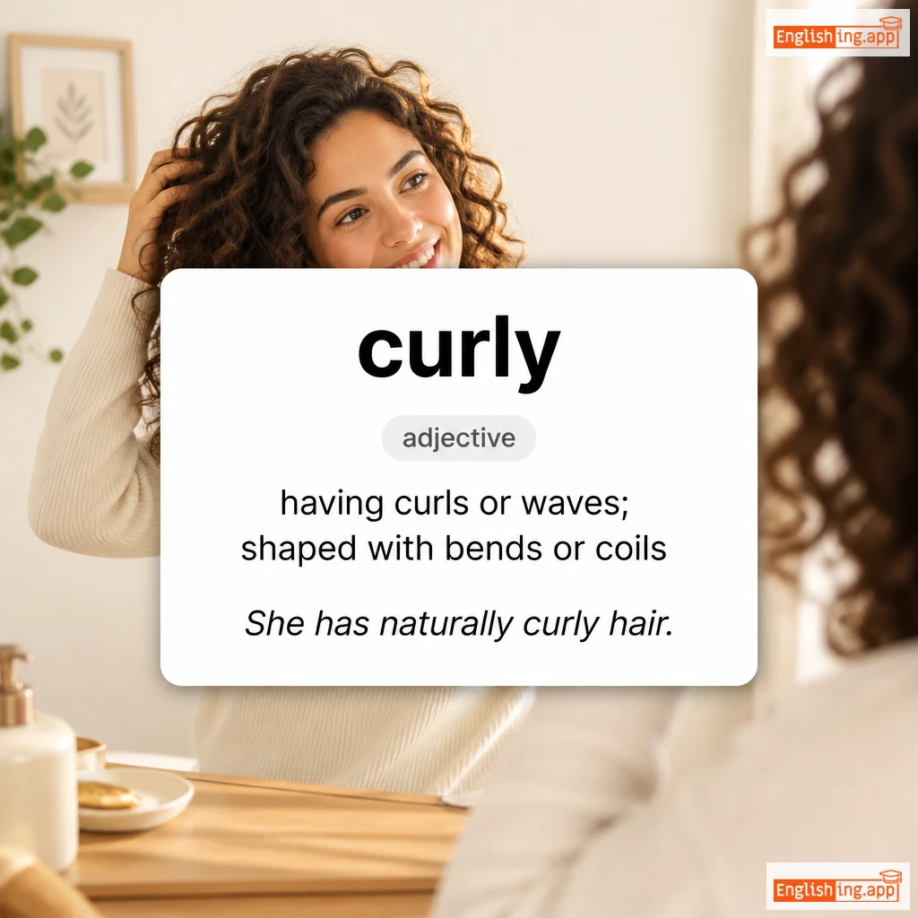 curly definition card — visual illustration of the meaning
