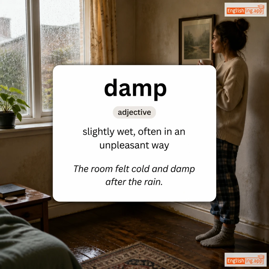 damp definition card — visual illustration of the meaning