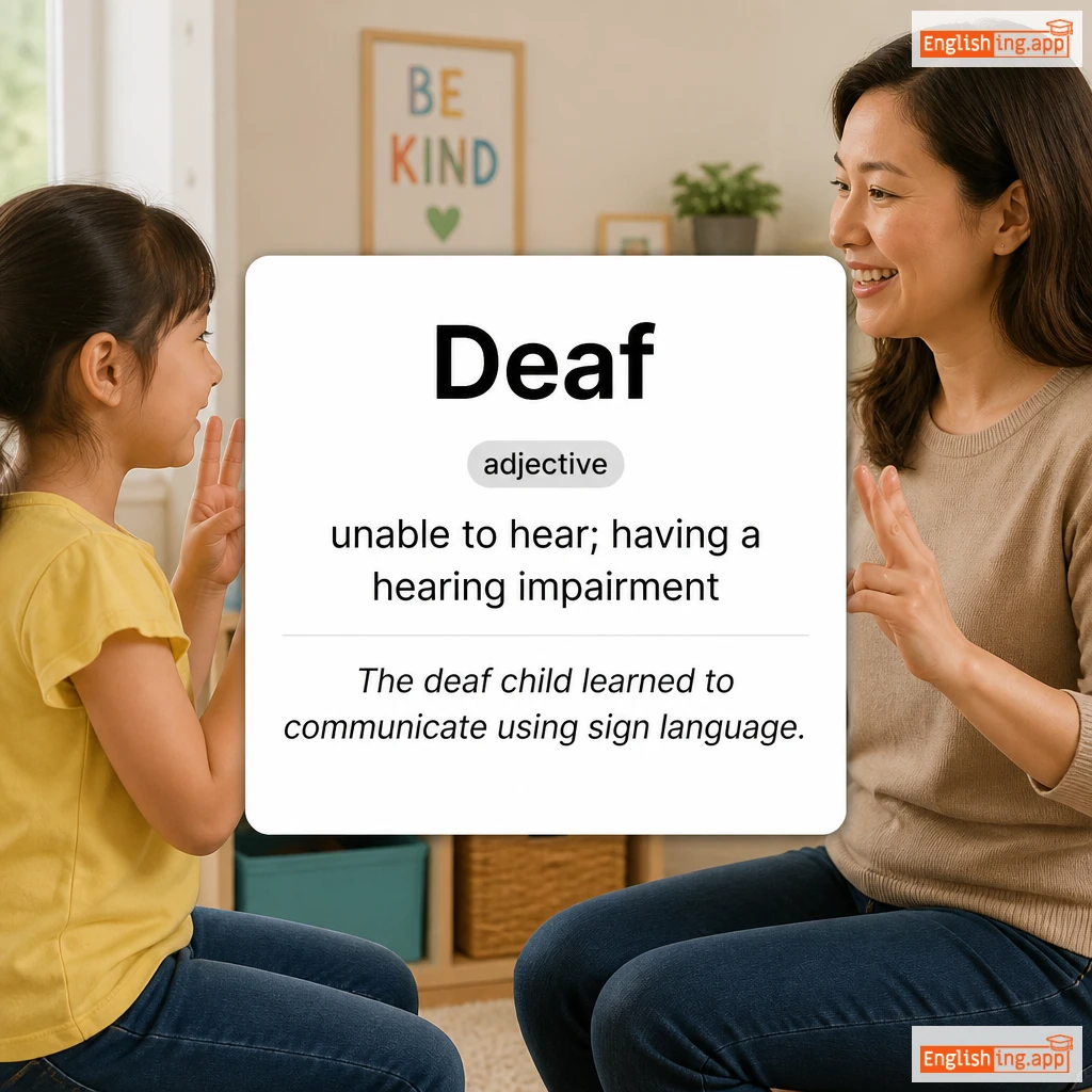 Deaf definition card — visual illustration of the meaning
