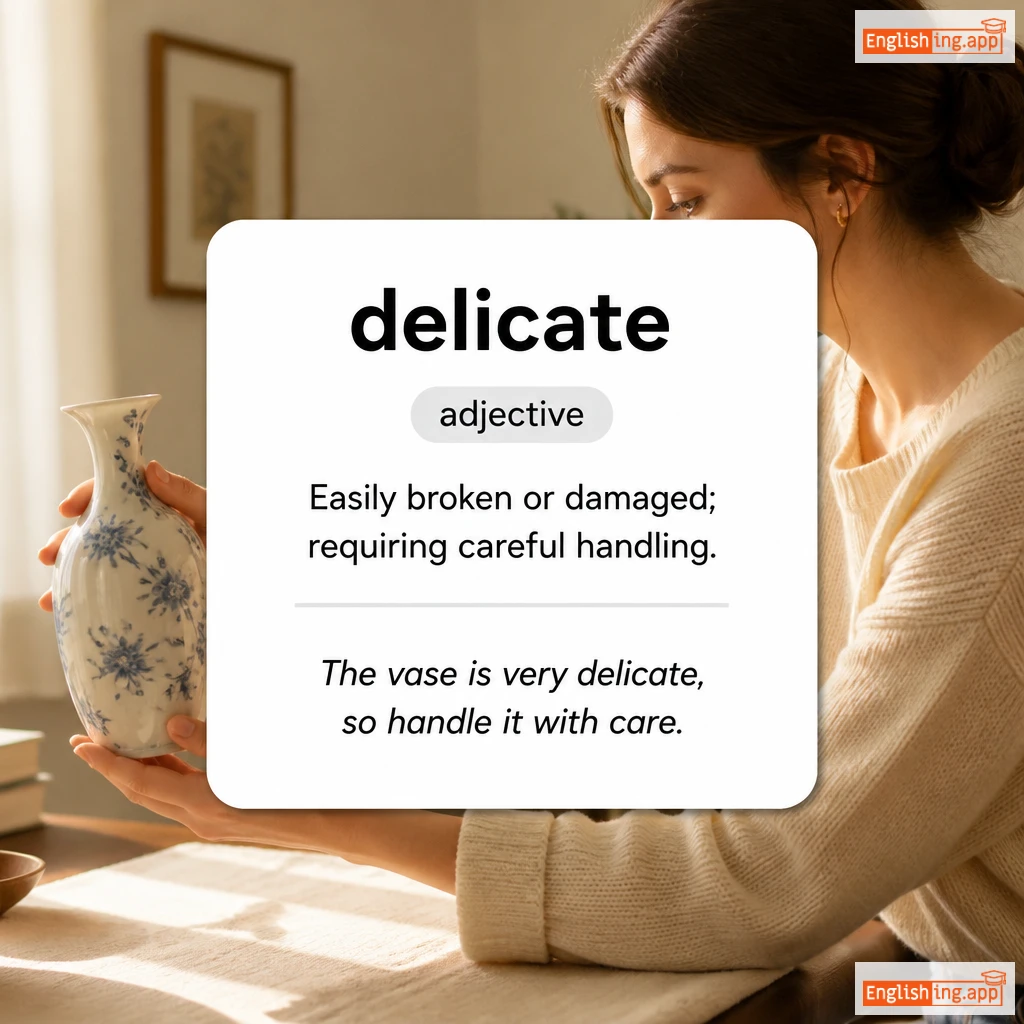 delicate definition card — visual illustration of the meaning