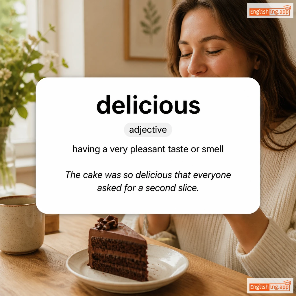 delicious definition card — visual illustration of the meaning