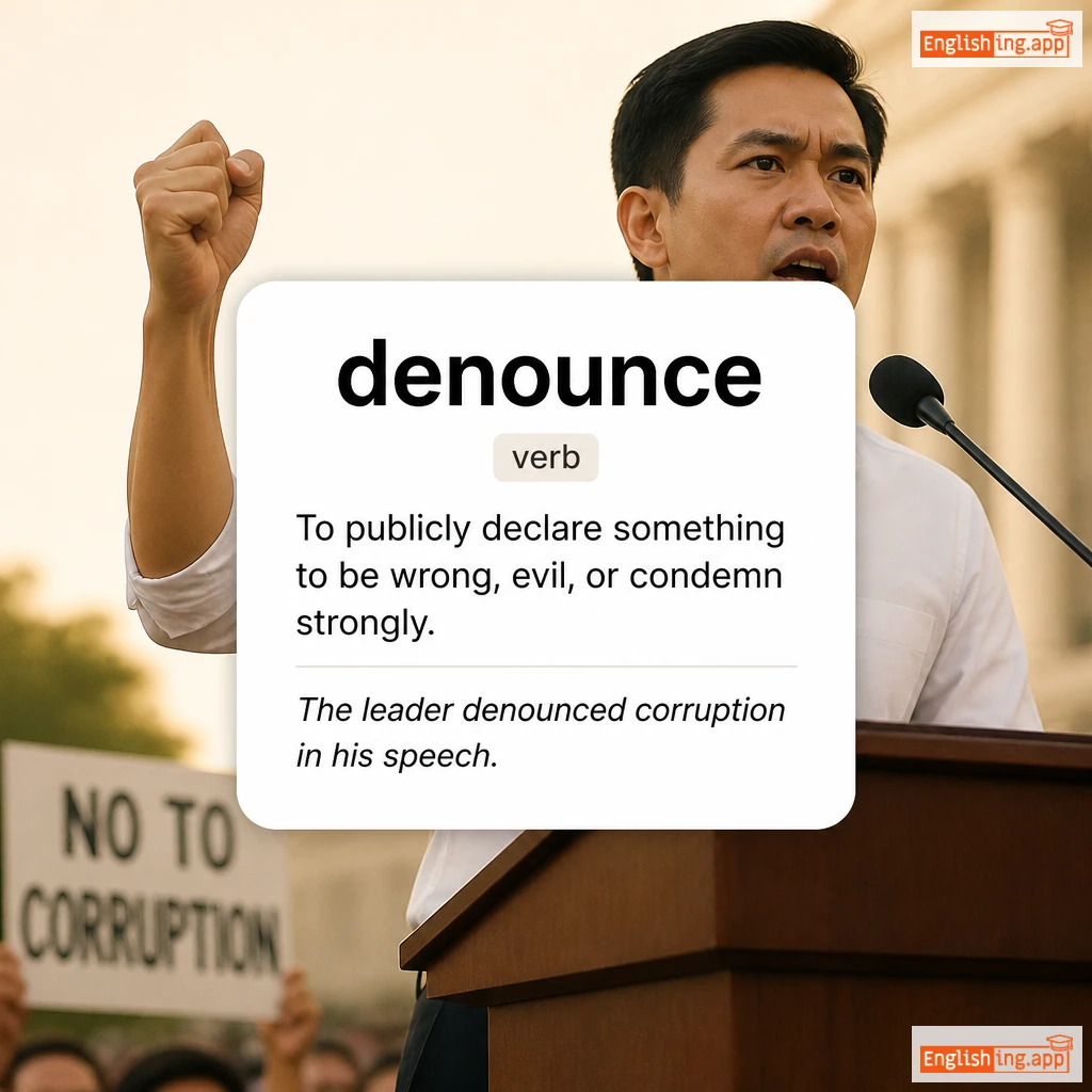 denounce definition card — visual illustration of the meaning