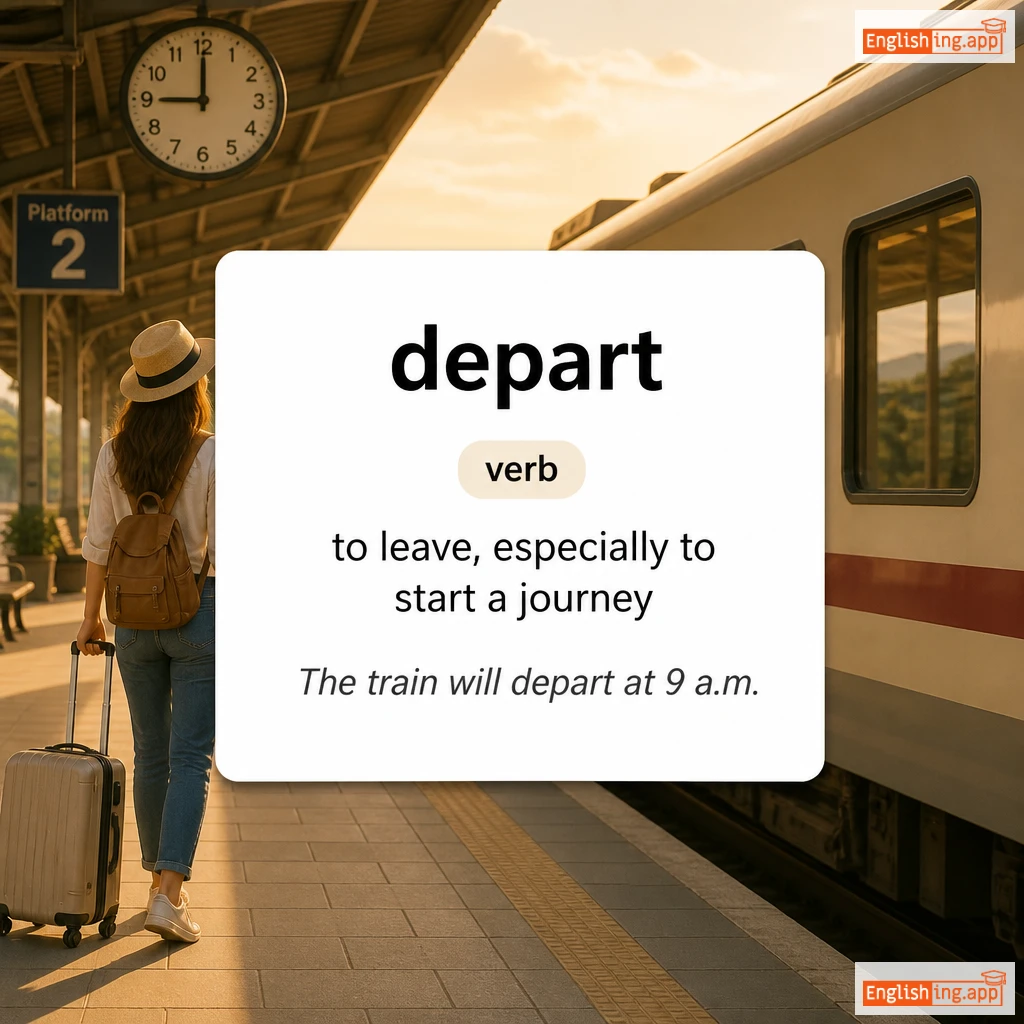 depart definition card — visual illustration of the meaning