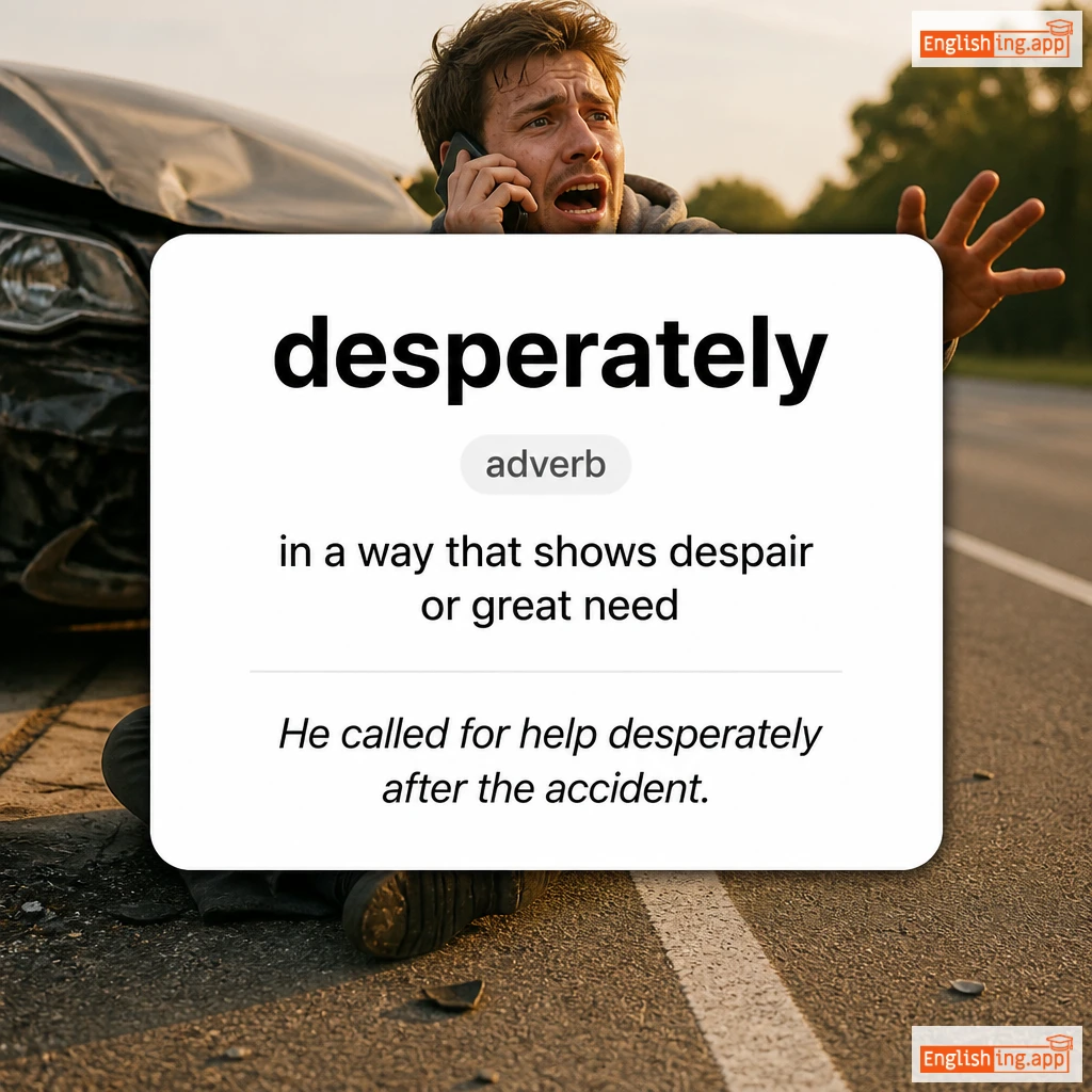 desperately definition card — visual illustration of the meaning