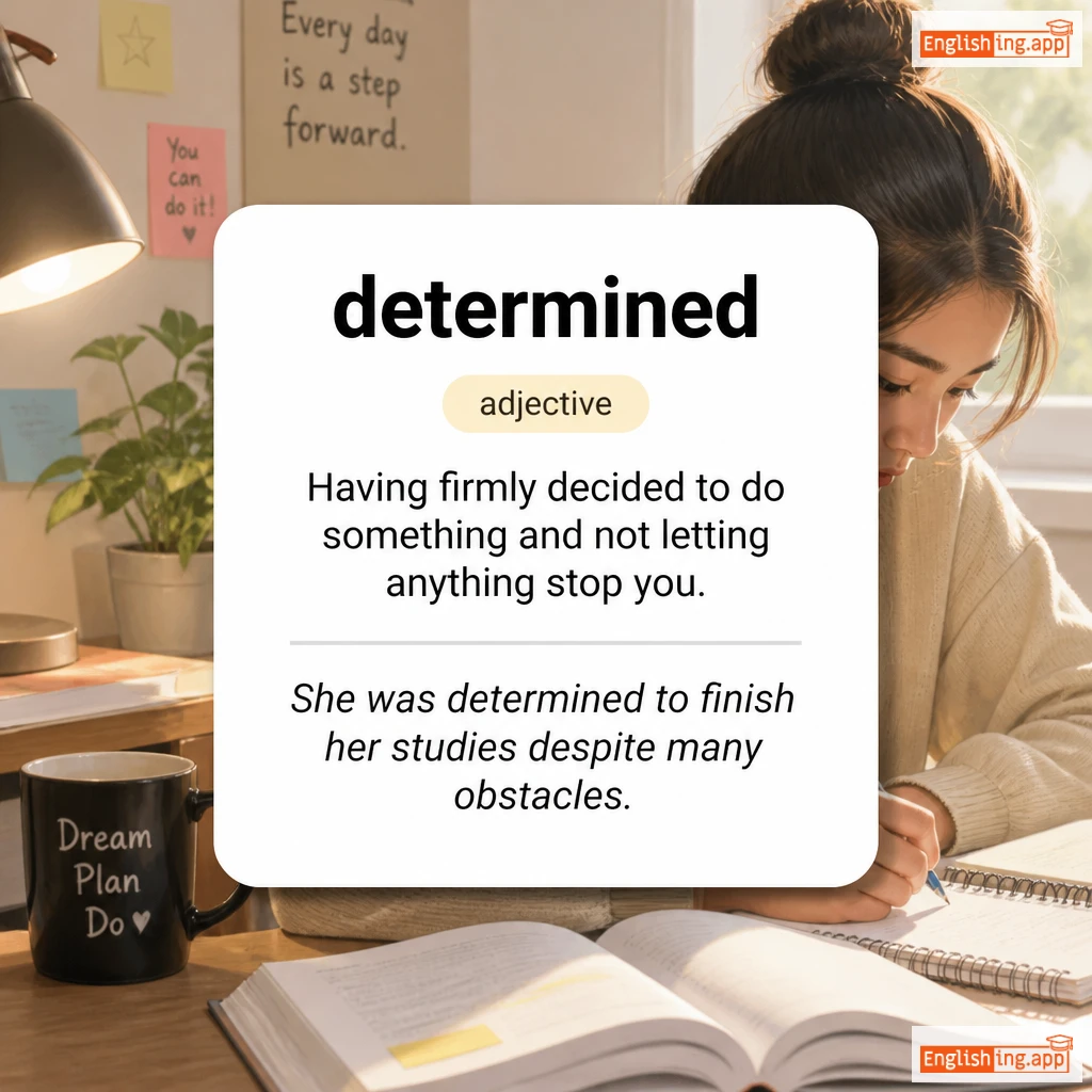 determined definition card — visual illustration of the meaning