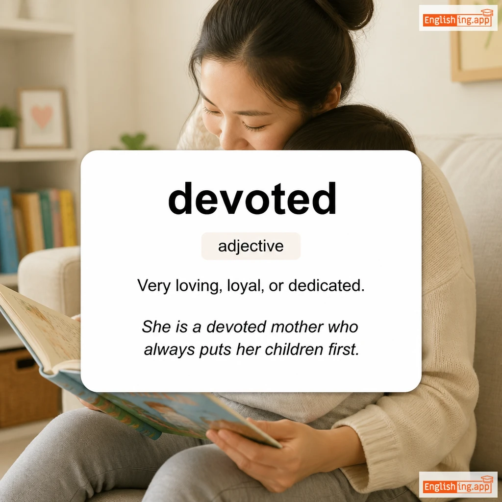 devoted definition card — visual illustration of the meaning