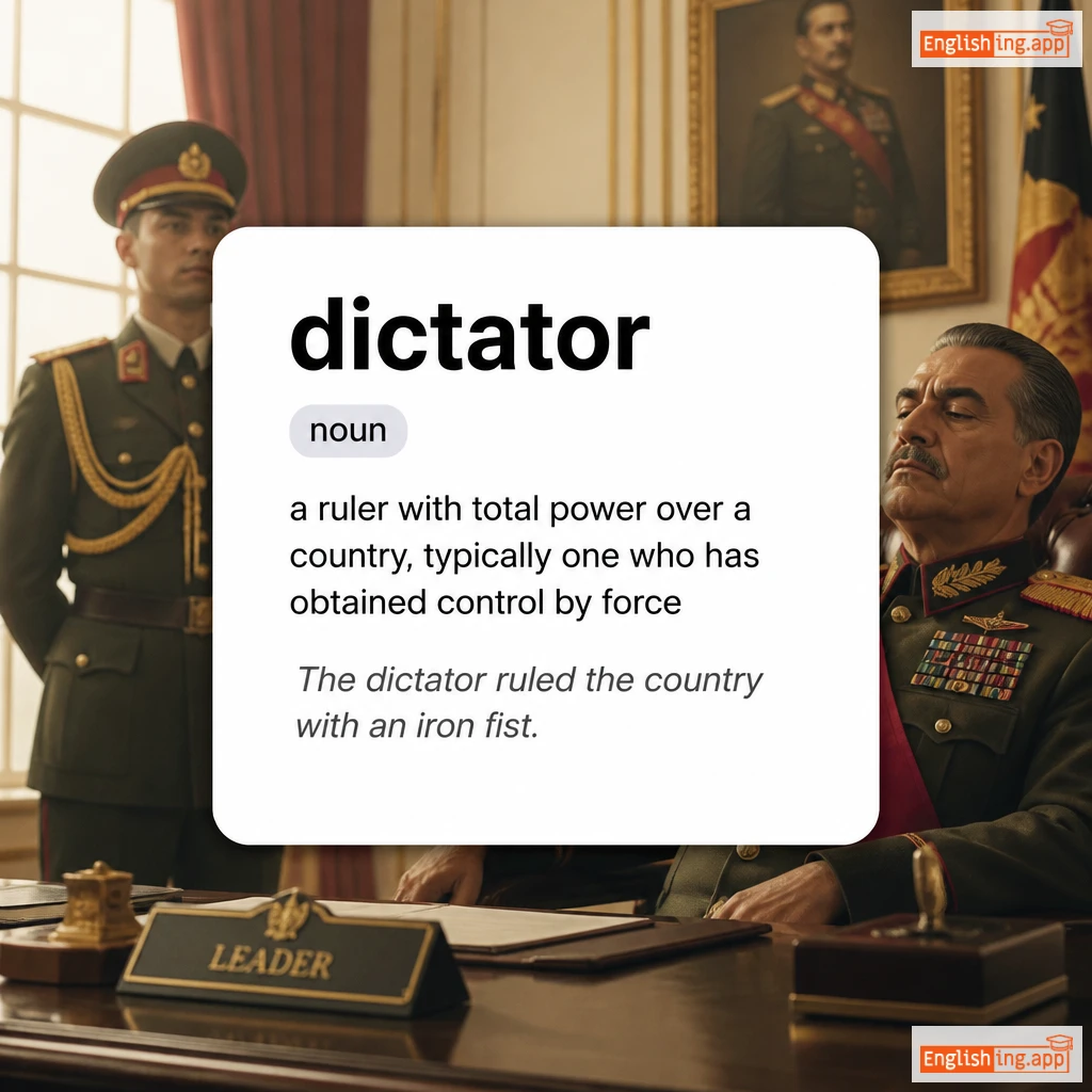 dictator definition card — visual illustration of the meaning