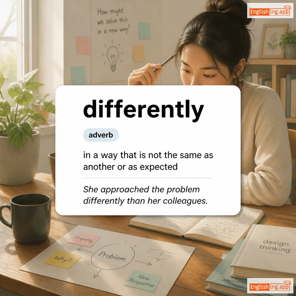 differently definition card — visual illustration of the meaning