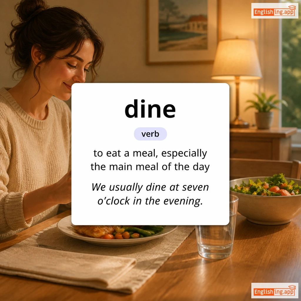 dine definition card — visual illustration of the meaning