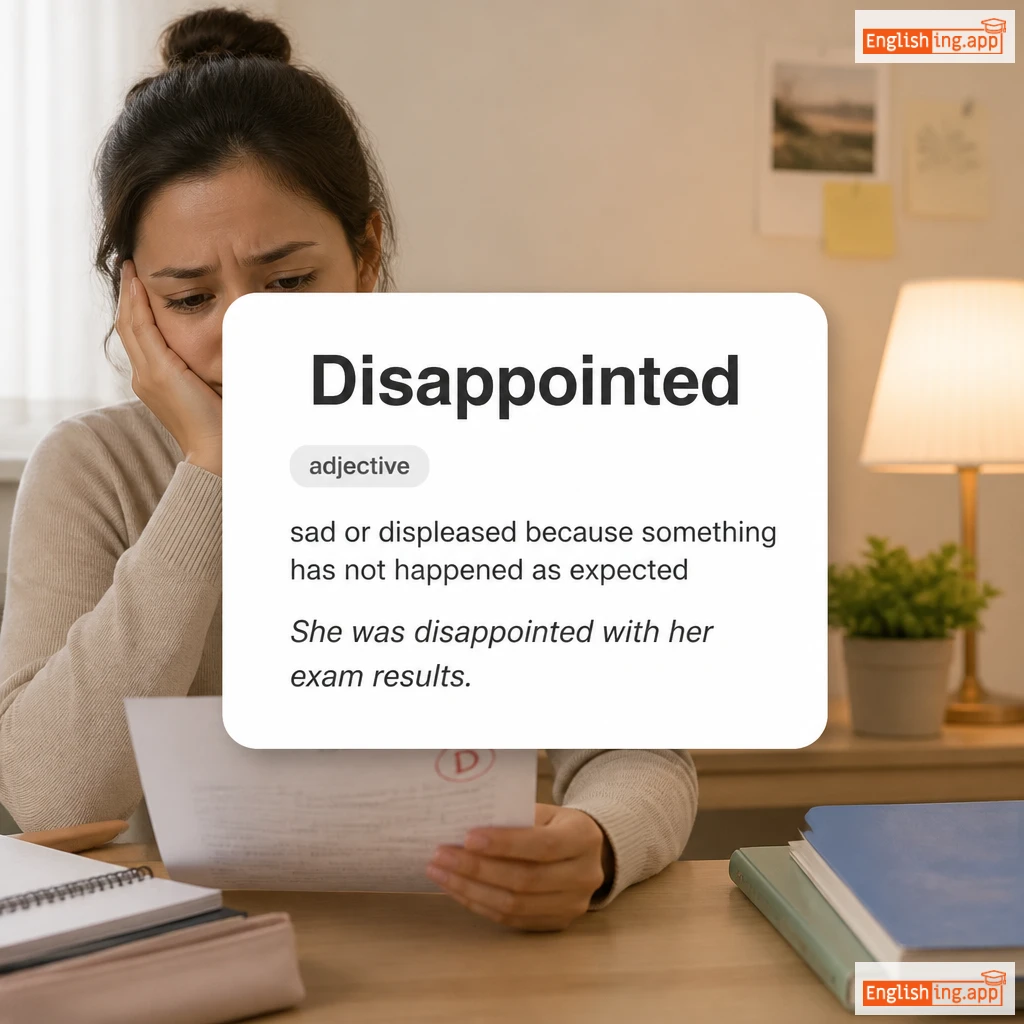 Disappointed definition card — visual illustration of the meaning