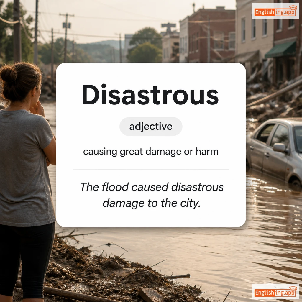 Disastrous definition card — visual illustration of the meaning