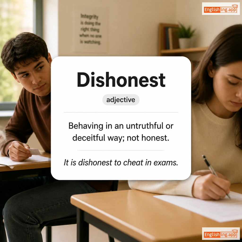 Dishonest definition card — visual illustration of the meaning